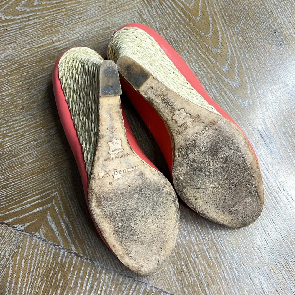 L.K. BENNETT Coral Leather Espadrille Wedge Sandals 38